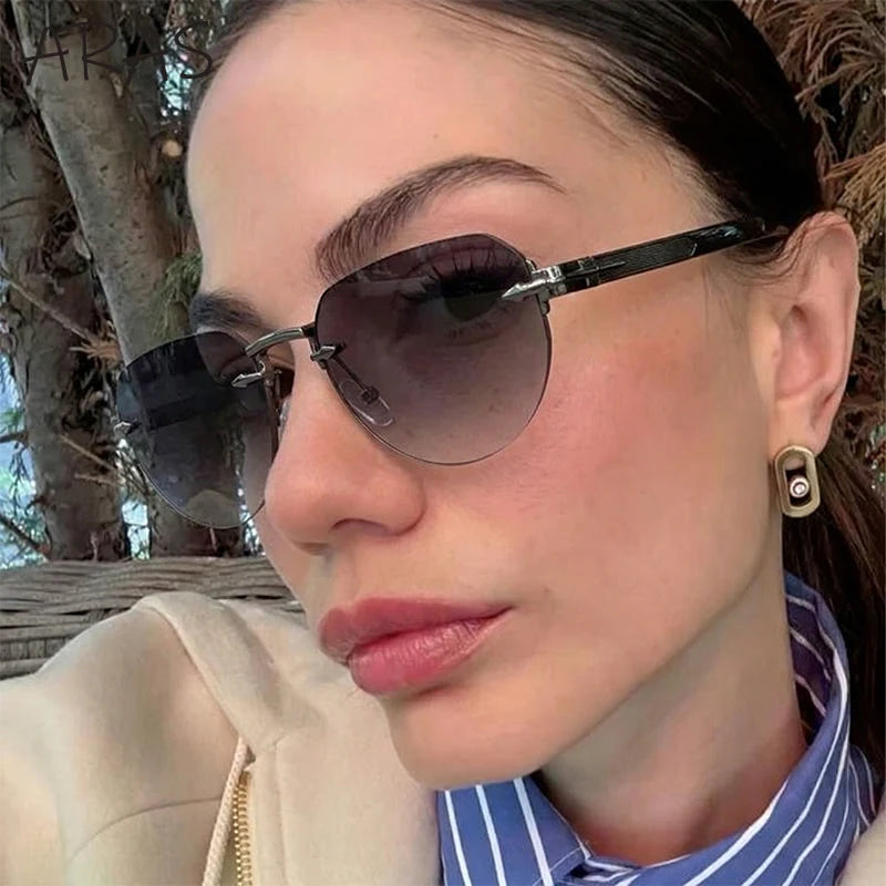 2026 Fashion Square Rimless Sunglasses Women Vintage Gold Metal Frameless Polygon Sun Glasses Lady Pilot Eyewear Cut Edge Shades