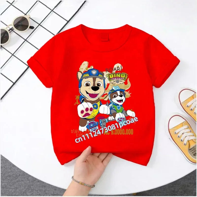 PAW Patrol Summer Short-Sleeved 1-12 Years Old Children's Pure Cotton T-Shirt Boys' Sports Shirt Girls' Casual Top Cartoon Print