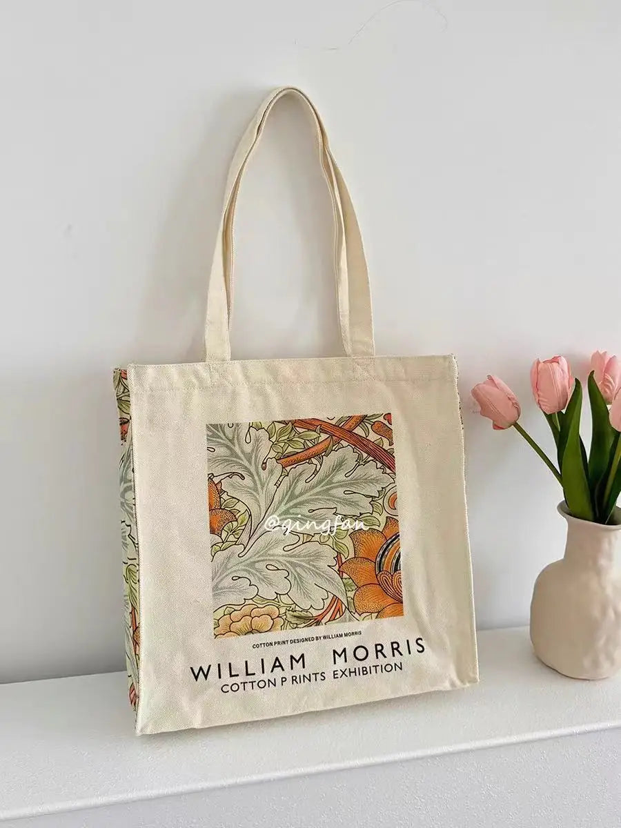 Van Gogh Morris Shoulder Bags for Women Vintage Shopping Bag with Handle Zipper Casual Canvas Tote Bag Bolsa Feminina