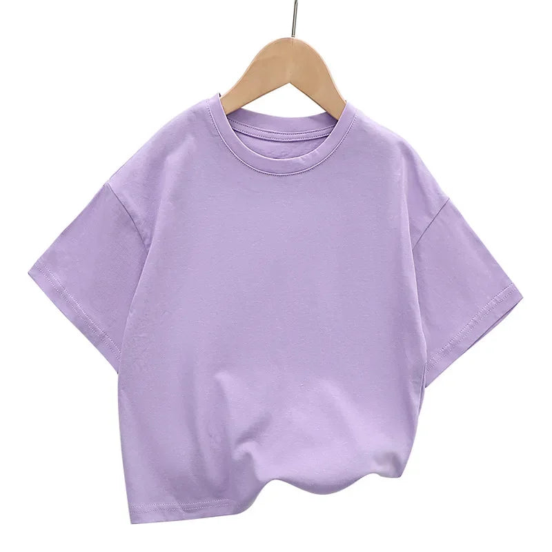 Summer Children's Short Sleeved T-shirt New Fashion Kids Shoulder Down T-shirt Top Cotton Trendy Student  Tee 2-12 Years Old