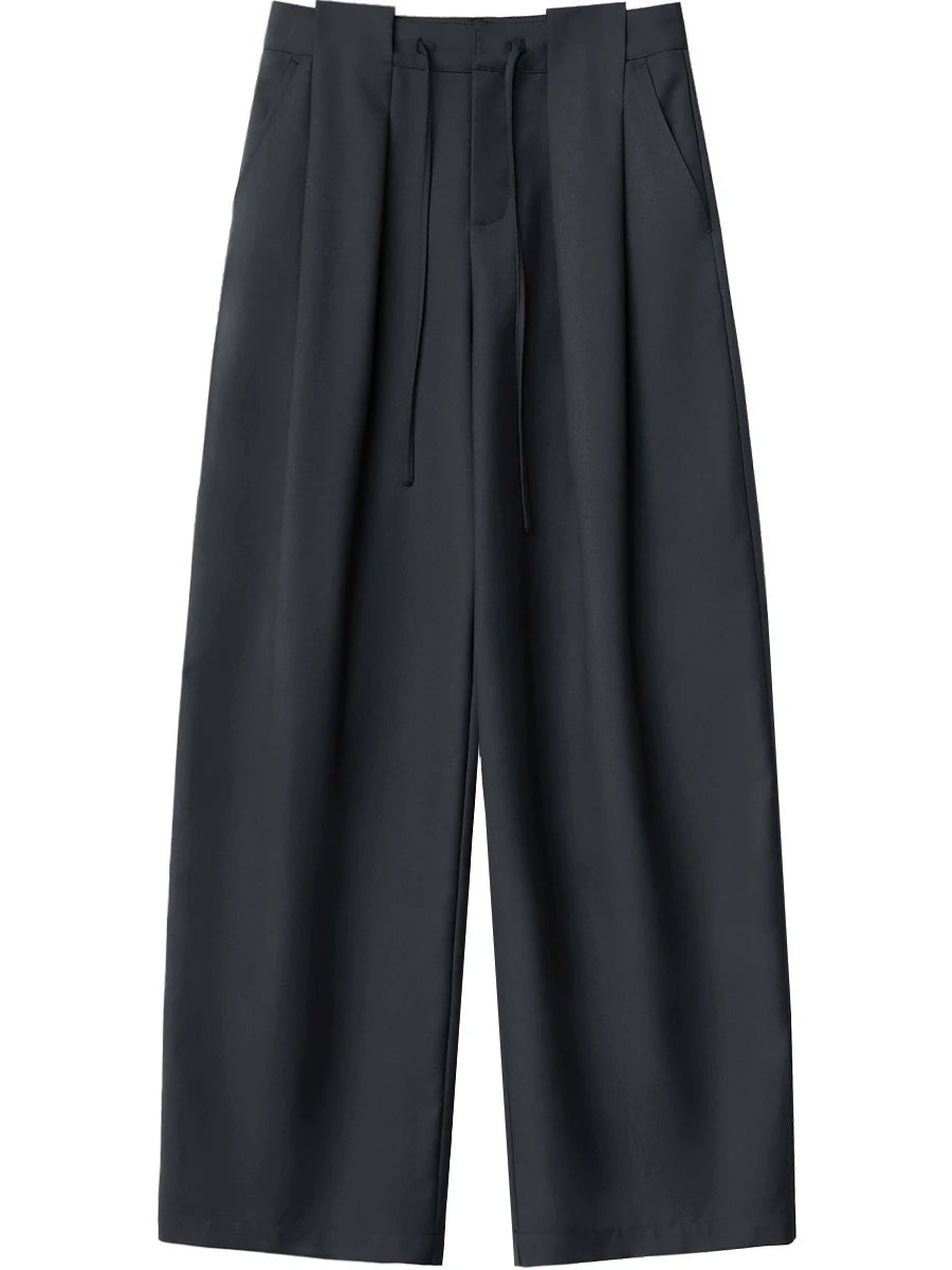 CHIC VEN Women Pants Solid Loose Casual Wide Leg Pant Drawstring Pleated Female Suit Trousers Office Ladies Sping Autumn 2025