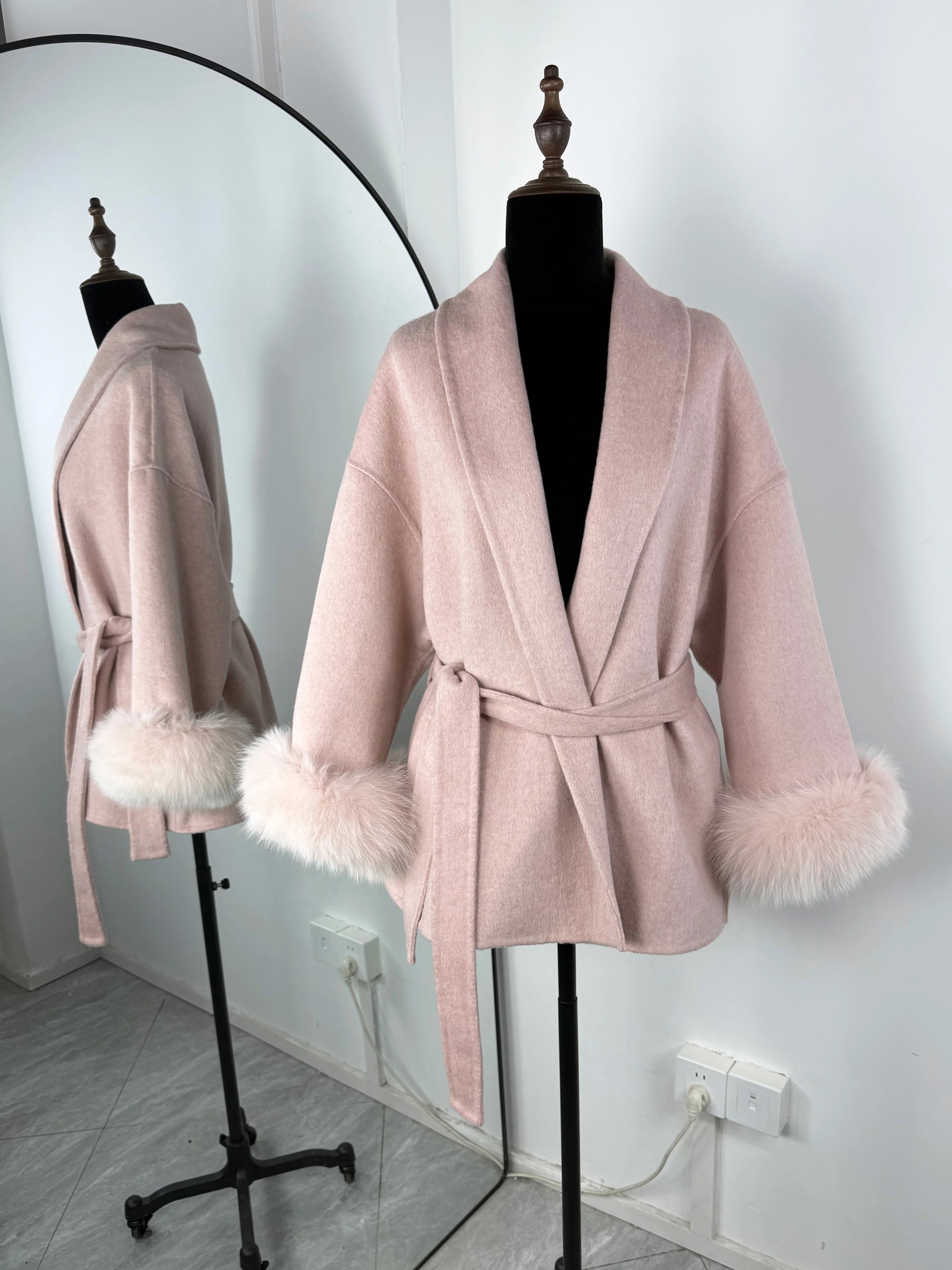 TARUXY Fox Fur Woolen Coats Women's Short Coat Office Lady Removable Elegant Double-sided Wool Overcoat 2025 New Cardigan Jacket