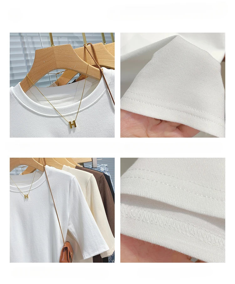 AOSSVIAO 2026 Summer 100% Cotton Women's T-shirt Bottoming Basic Crew Neck Fashionable Solid Lady Short Sleeve Tops Shirts