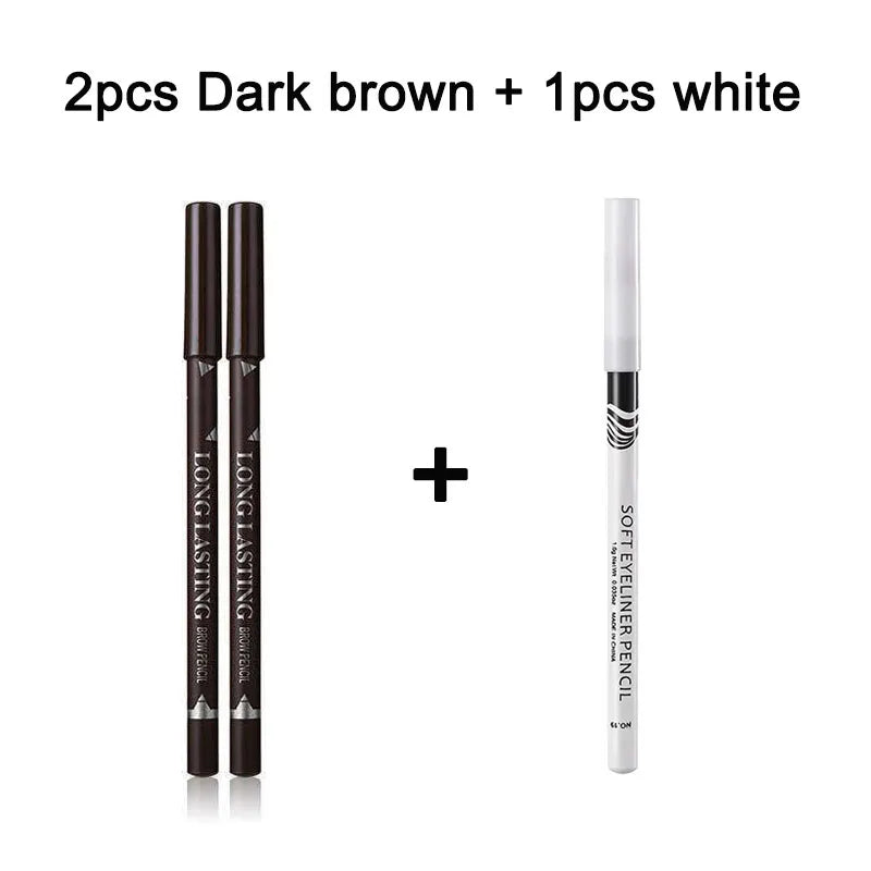 2pcs MENOW 3 colors Long Lasting Waterproof  Eyebrow Pencils Double Use Wooden Pole Eyeliner Permanent Makeup Tattoo Accessories