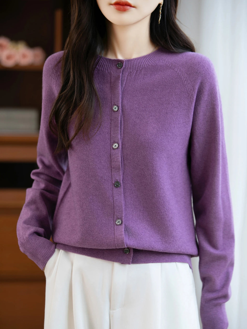 Classic Merino Wool Woman Sweater Basic Female Autumn Winter Knitted Cardigan Elegant Ladies Cashmere Long Sleeve Clothing Tops