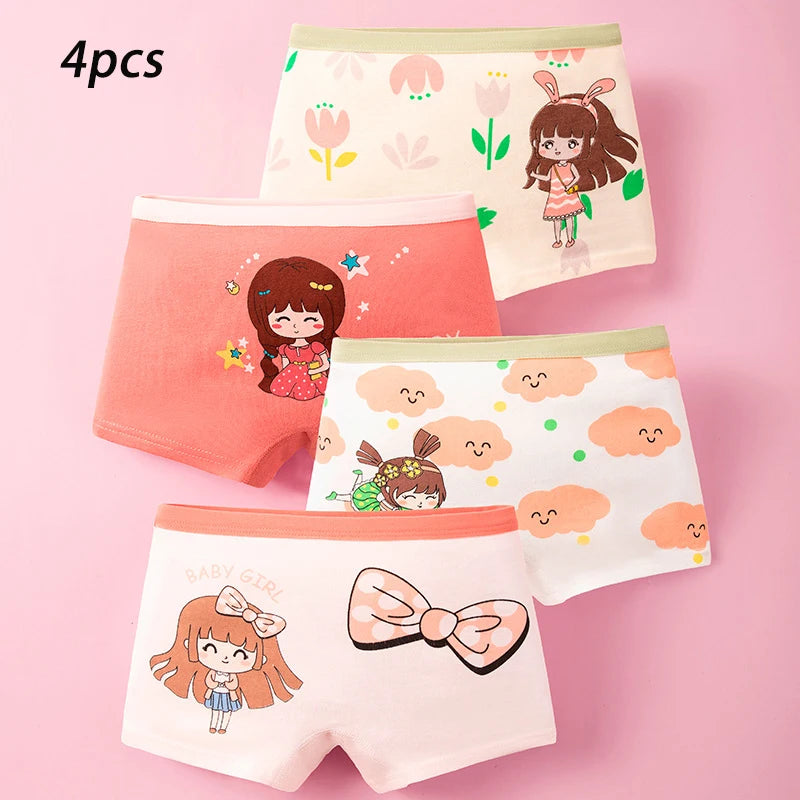 3-8 Years Old Kid's Boxer Underwear 100% Cotton Baby's Class A 100% Cotton Yound Children's Girls' Brief 4 Pcs a Lot