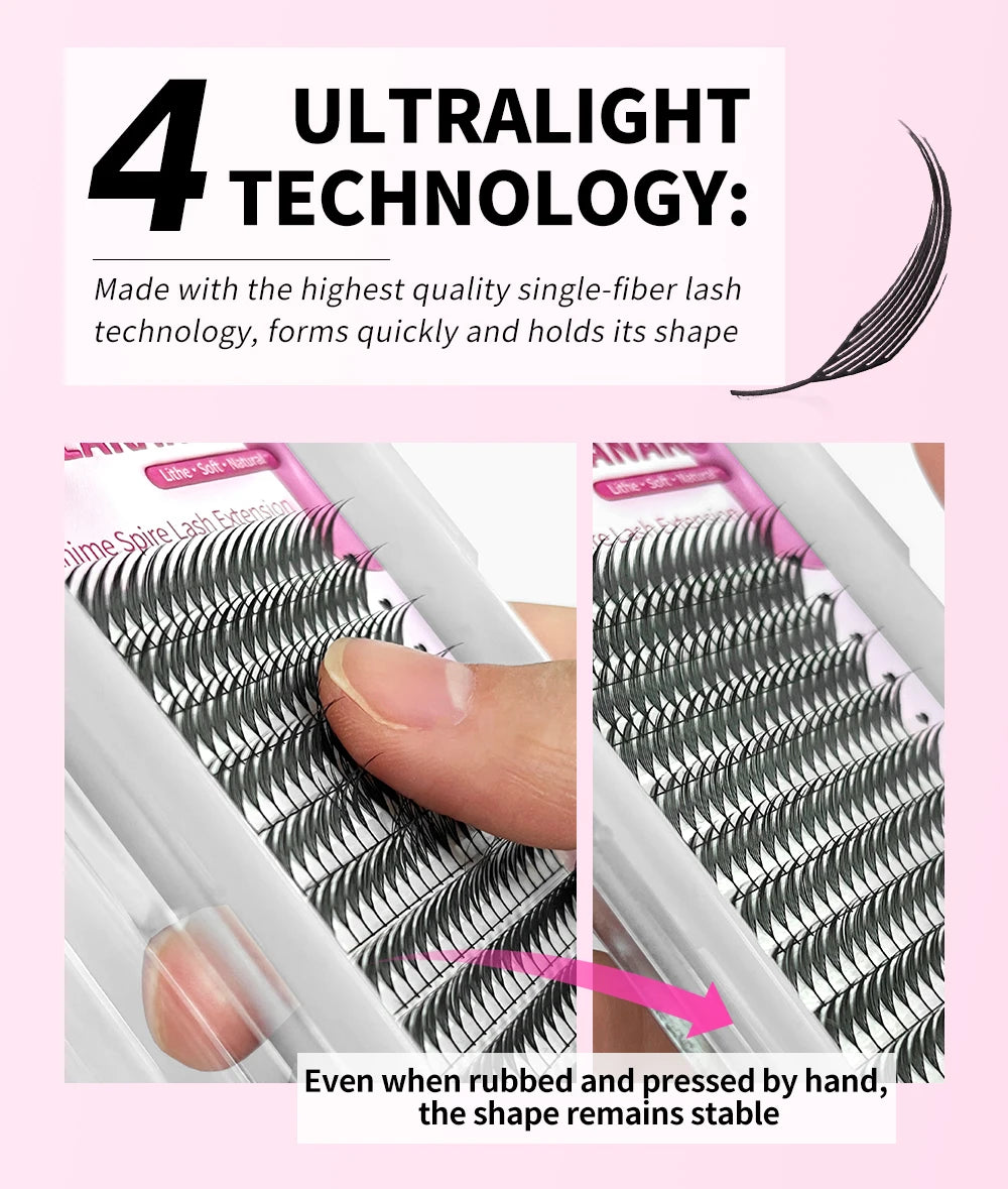 LAKANAKU Narrow Spire Eyelashes Extension Anime Lashes Spire Clusters Manga Style Feather Lightweight Premade Fans Extension