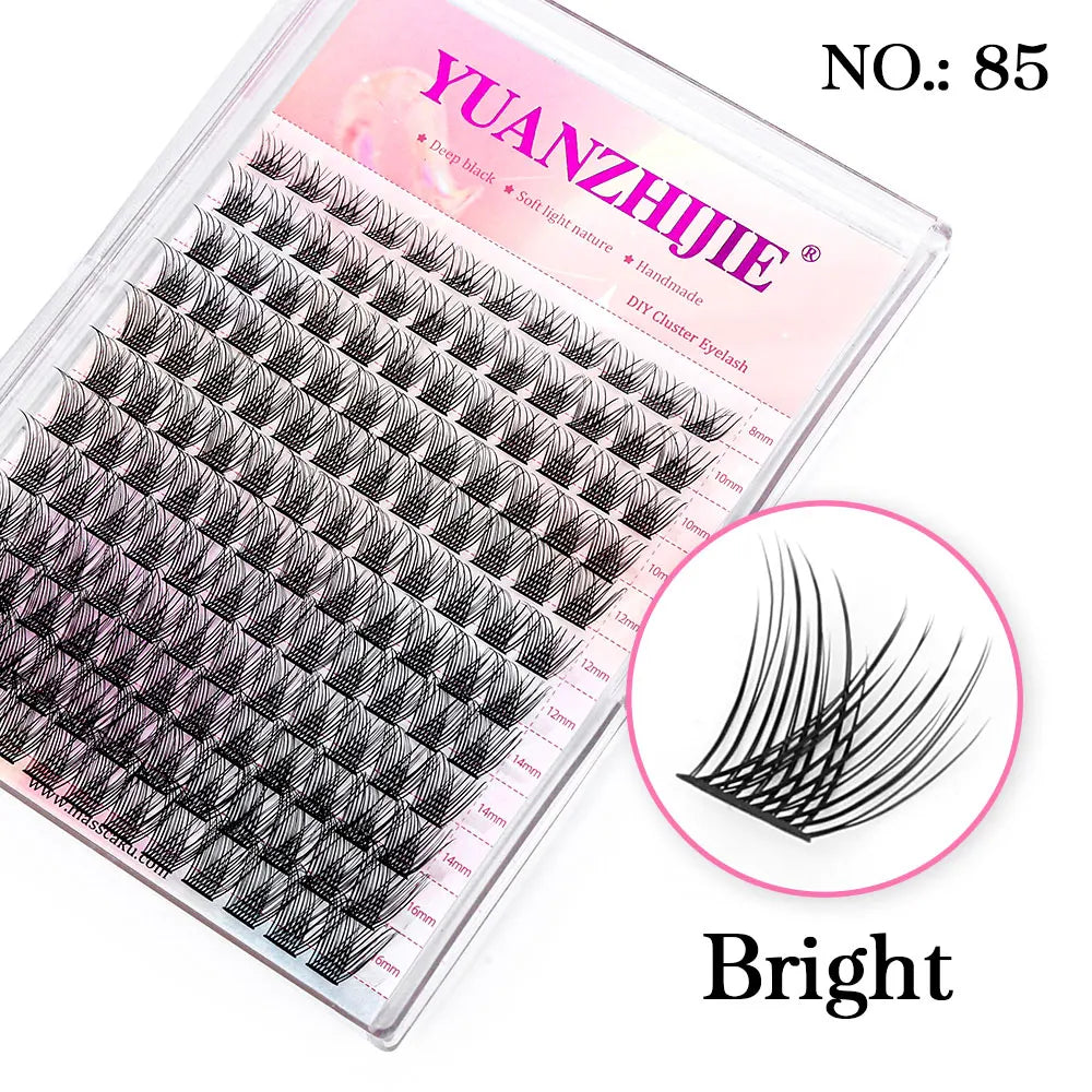 YUANZHIJIE DIY Cluster Eyelash Extension 12lines Dovetail Segmented Lashes Natural Lighter Bundle Makeup Supplies