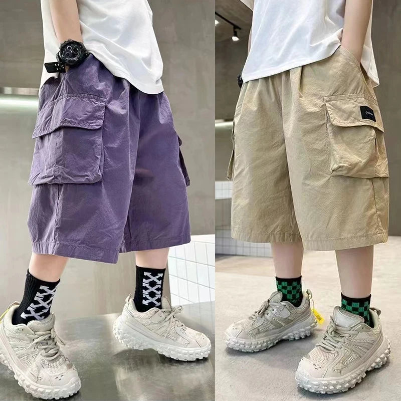 3-14 Years New Fashion Summer Boys Shorts Cotton Big Pocket Half Trousers For Kids Children Outdoor Sport Pants