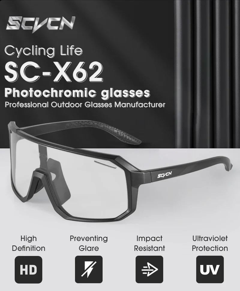 SCVCN New Photochromic Cycling Glasses Motorcycle Bike Riding Outdoor Sport Cycling Sunglasses Men Women Hiking UV400 Goggles