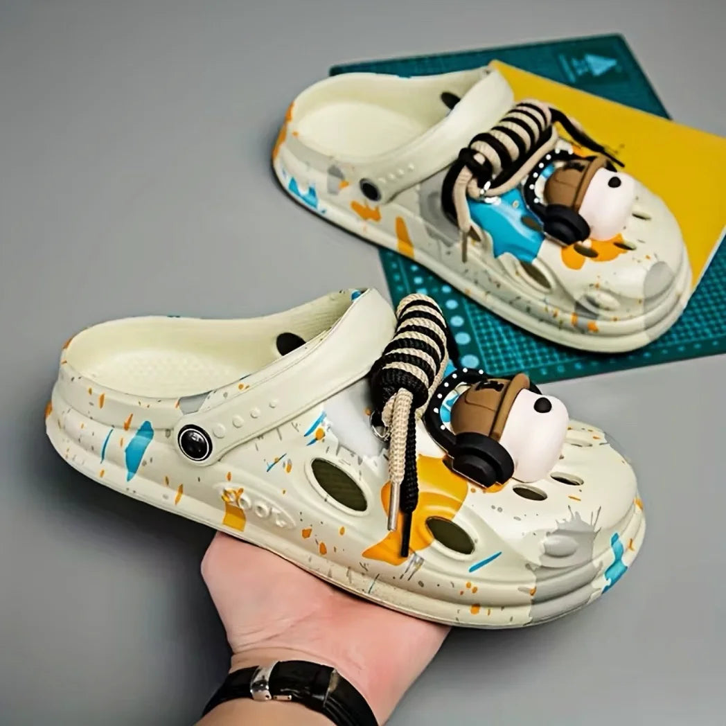 Headphone Dog Cartoon Clogs Women Men Non-slip Platform Slippers Fashion Graffiti Print Summer Outdoor Sandals