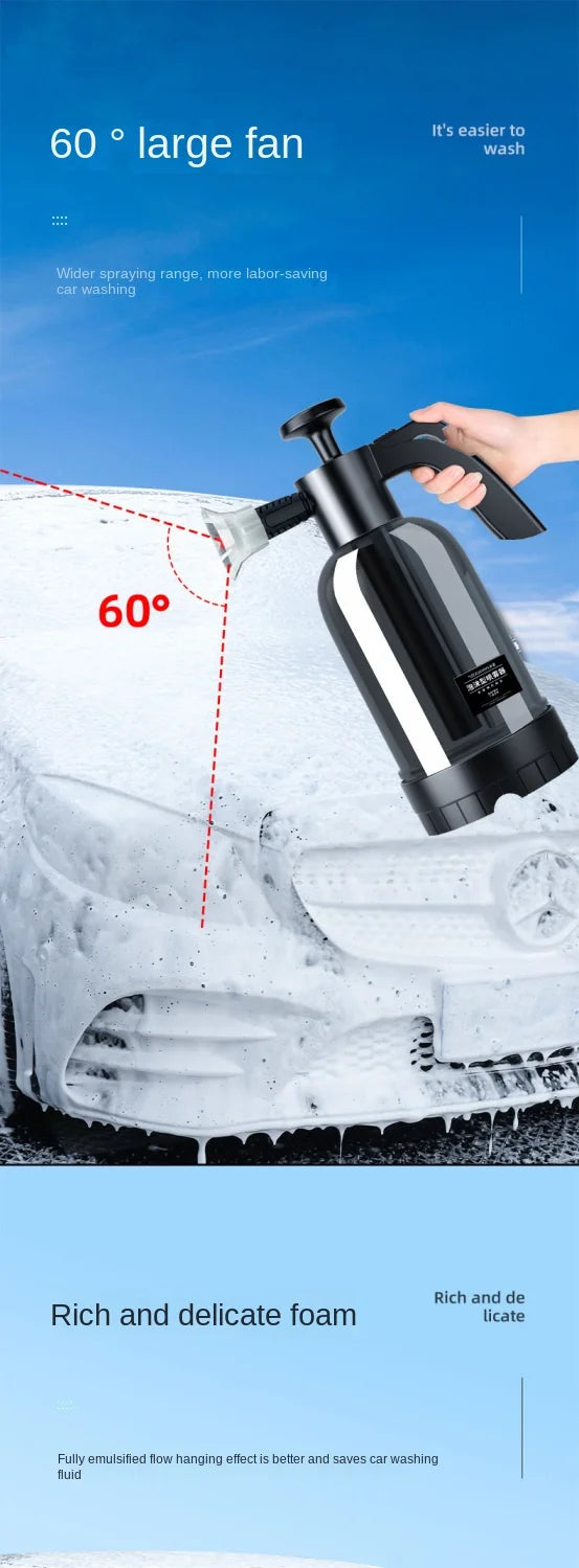2L Hand Pump Foam Sprayer with 2 Types of Nozzle Hand Pneumatic Foam Cannon Snow Foam Car Wash Spray Bottle Car Window Cleaning