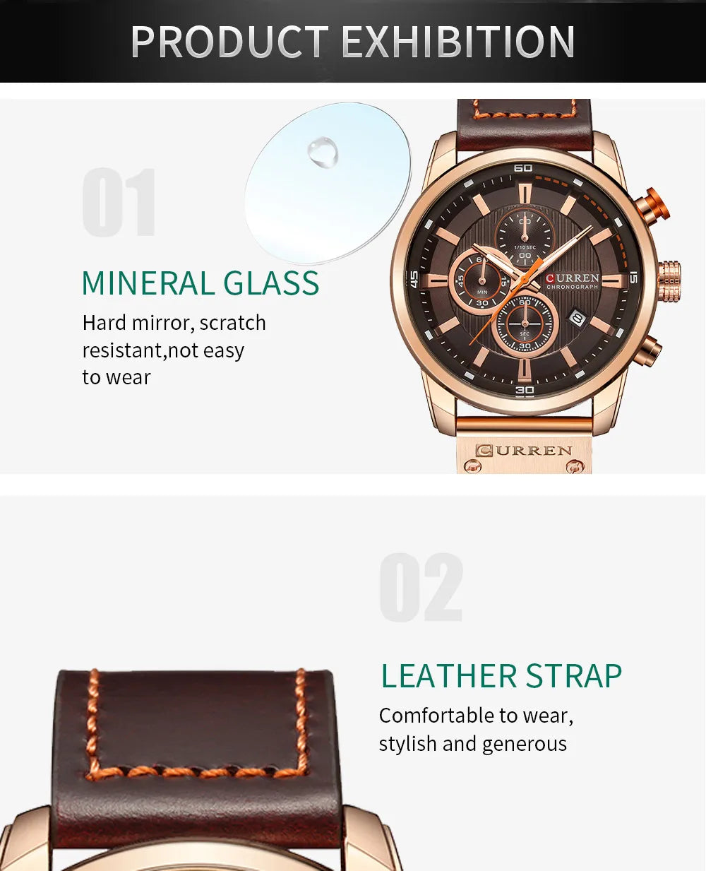 CURREN 8291 Mens Quartz Chronograph Watch Casual Leather Military Sport Fashion Gentleman Wristwatch