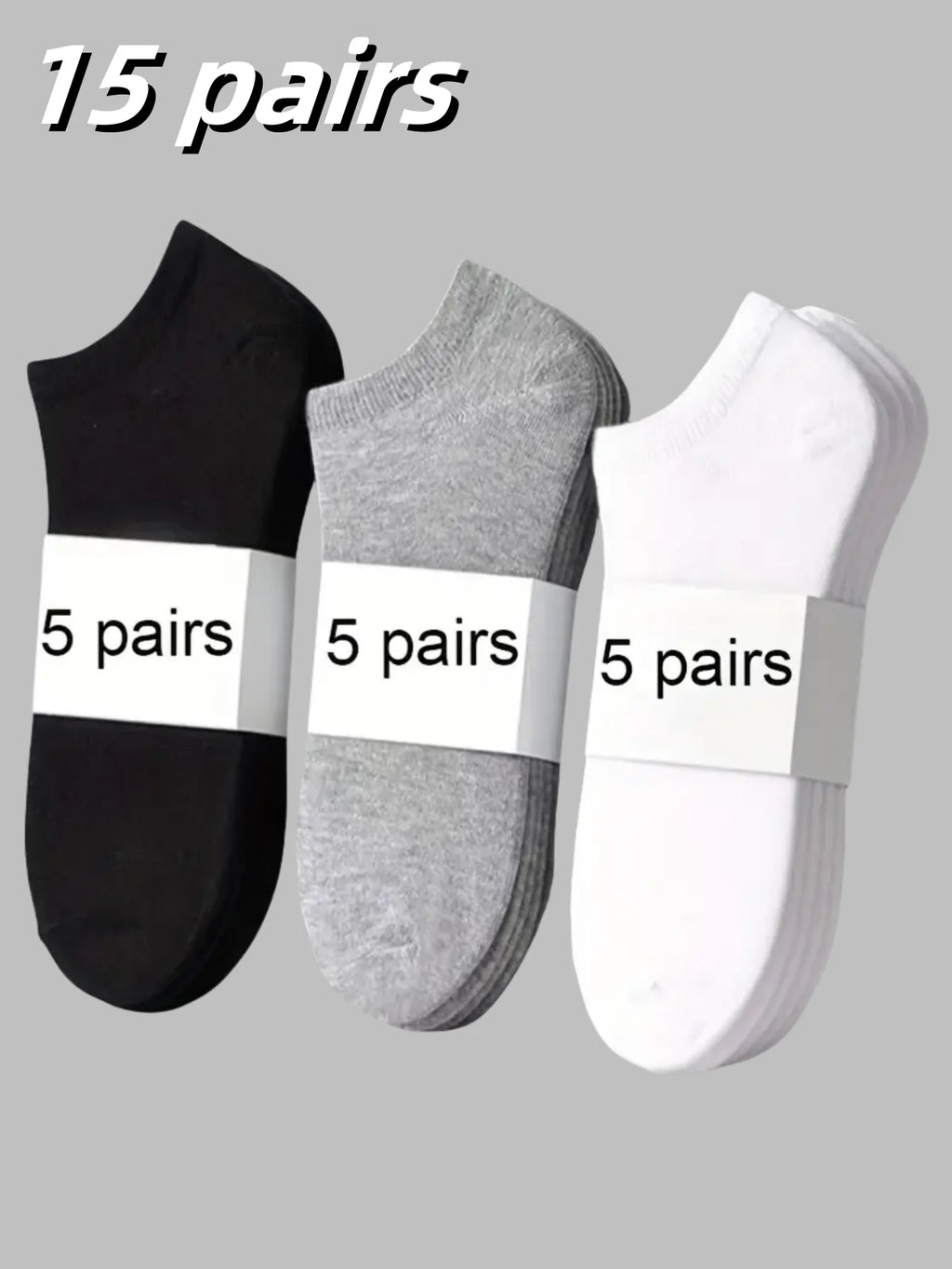 5/10/15 pairs of unisex boat socks, casual black, white and gray men's business socks, sweat-absorbent breathable