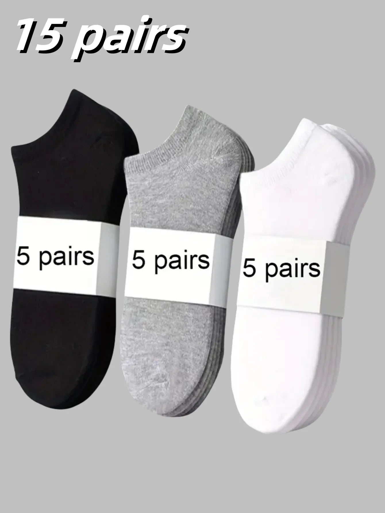 5/10/15 pairs of unisex boat socks, casual black, white and gray men's business socks, sweat-absorbent breathable