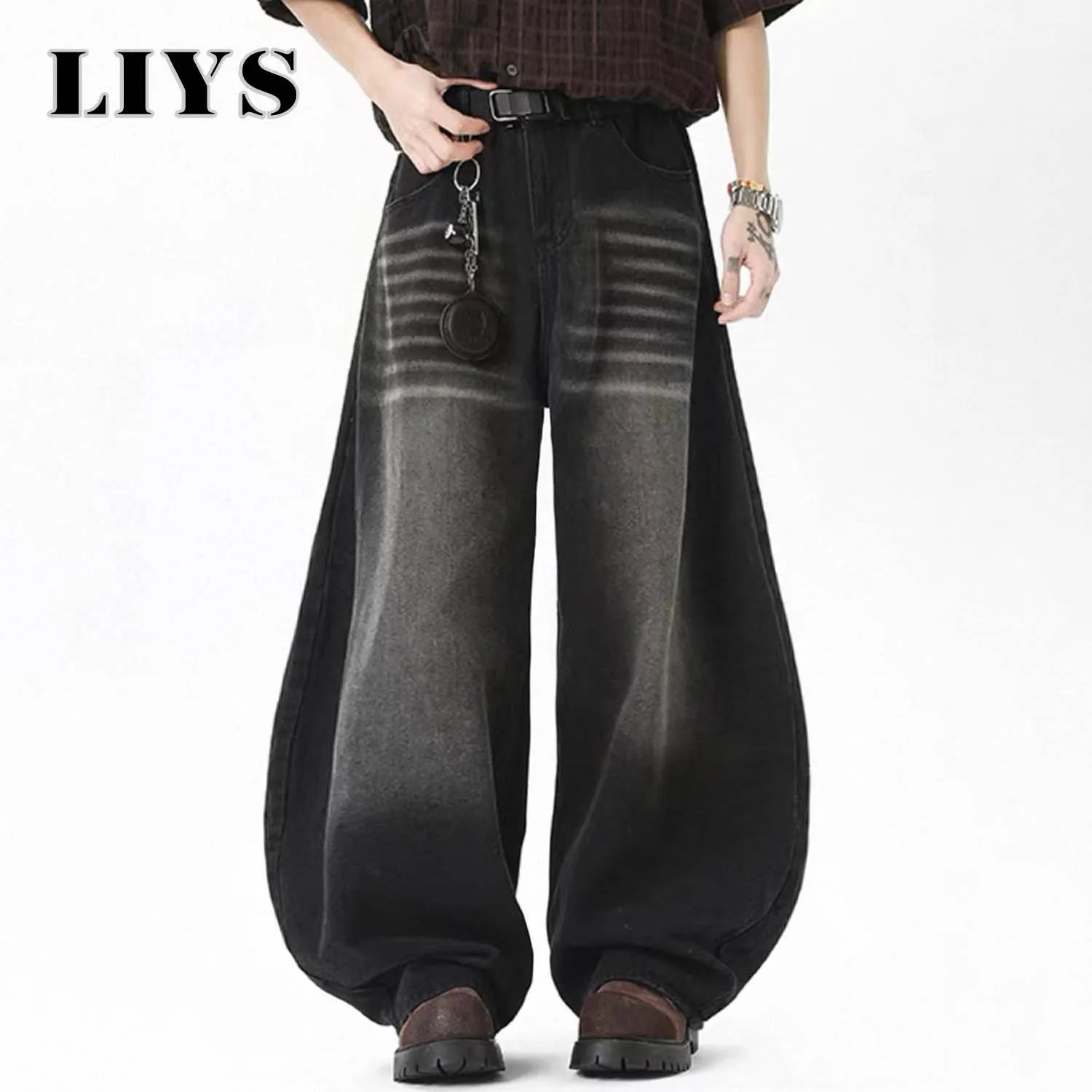 Men's American Retro Black Baggy Machete Wide Leg Jeans Four Seasons Personalized Embroidery Design Unisex Denim Pants Clothes