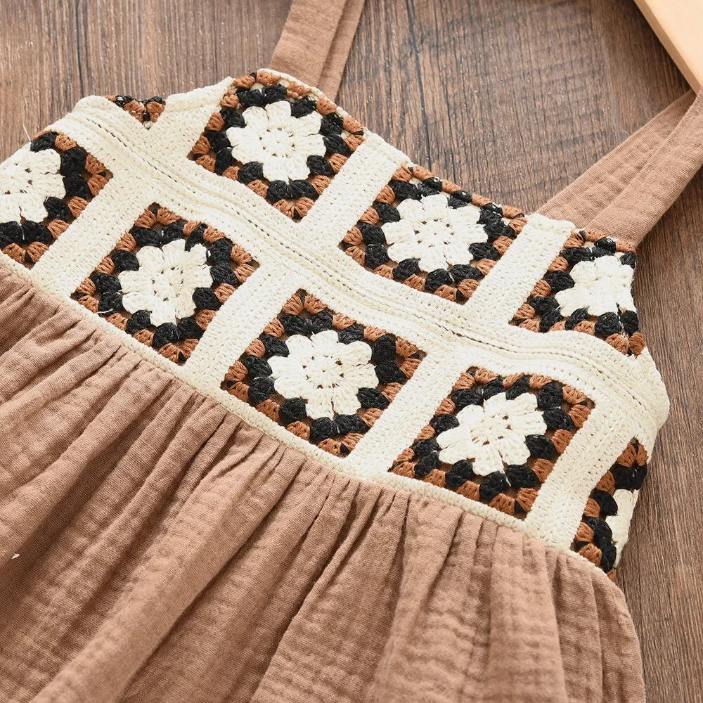 Bear Leader Girls Suit Summer Brown Retro Printed Plaid Camisole Top + Beige Pants Sweet Two-piece Set 3-7 Years Old