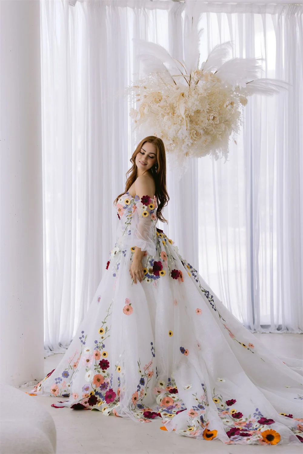 Amanda Customized Flowers Lace Embroidery Tulle Fabric Prom Dress Detachable Train vestidos de fiesta A-line فستان حفلات الزفاف