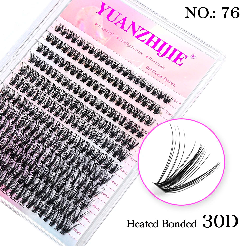 YUANZHIJIE DIY Cluster Eyelash Extension 12lines Dovetail Segmented Lashes Natural Lighter Bundle Makeup Supplies