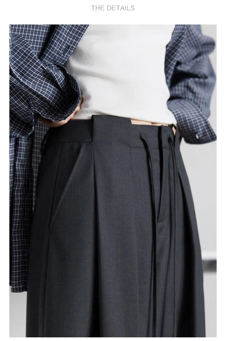 CHIC VEN Women Pants Solid Loose Casual Wide Leg Pant Drawstring Pleated Female Suit Trousers Office Ladies Sping Autumn 2025