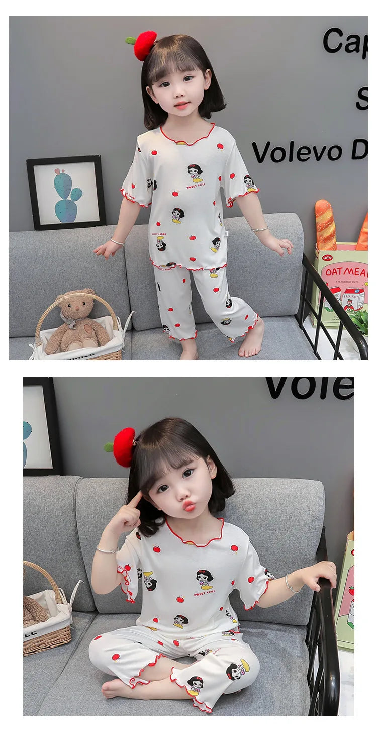 Baby Pajamas Sets Cotton Child Pajamas Toddler Summer Sleeveless Baby Nightwear Pyjamas Kids Cartoon Homewear Clothes