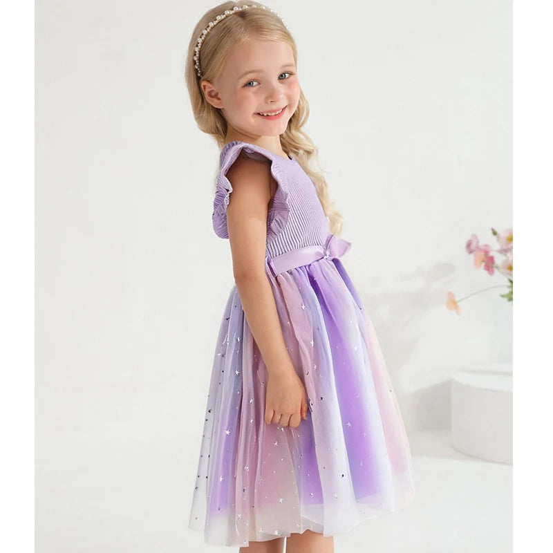 K-Pop Hunters Zoey Mira Rumi Girls Flying Sleeves Bow Sequin Dress Kids Baby Girl Birthday Party Fluffy Tutu Princess Dress 1-5Y