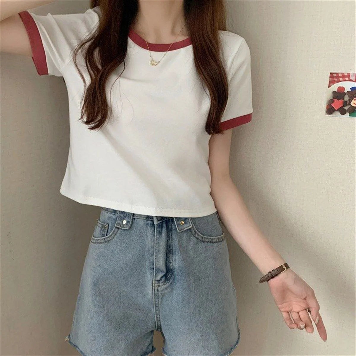 Fashion Patchwork T-shirts Women Basic Tee Casual Oversized Tops Quality Unisex Short Tshirts Tees Girl Summer Clothing Tops