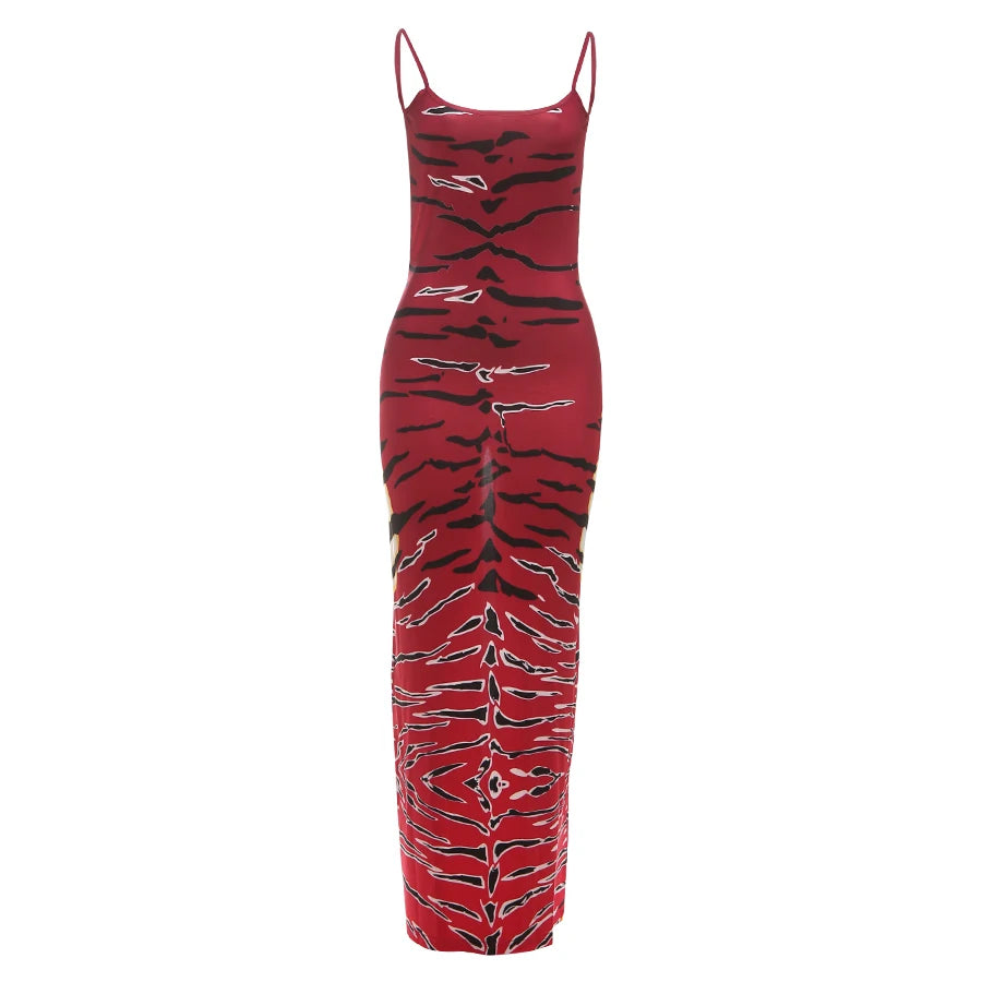 Weird Puss Backless Maxi Dress Women Sleeveless Leopard Print Sexy Skinny Clubwear Stretch Tight Beach Vacation Slim Vestidos