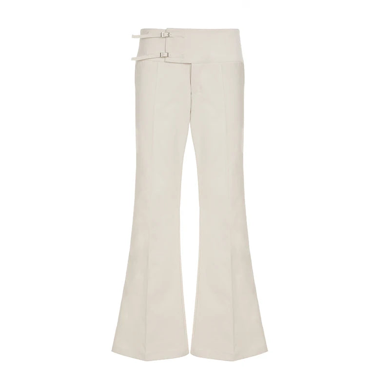 Vintage Y2K Korean Streetwear Pants Woman Low Rise Straight Loose Beige Trousers Button Up Basic 2000S Women Casual Pants