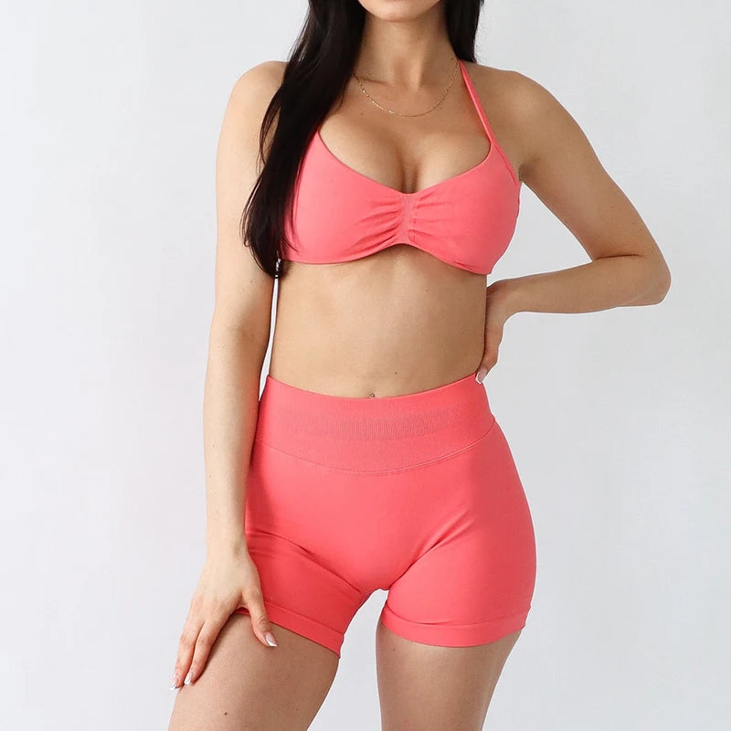 2pcs impact Gym Set Women DFNNYE strappy Yoga Fitness outfits Bra Top sportswear Workout Seamless Shorts Sports Suits  sets