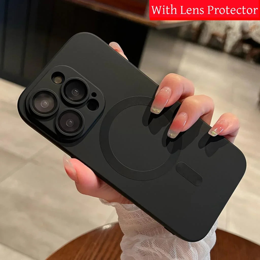 For Magsafe Magnetic Wireless Charge Case For iPhone 17 16 15 14 13 12 11 Pro Max Plus Air Silicone Glass Lens Protection Cover