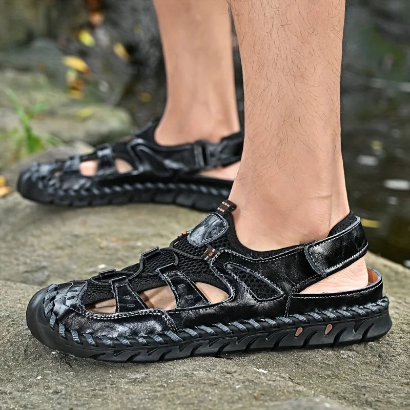Men's Sandals, Durable Handmade Stitching Close Toe Non Slip Shoes For Indoor Outdoor Beach