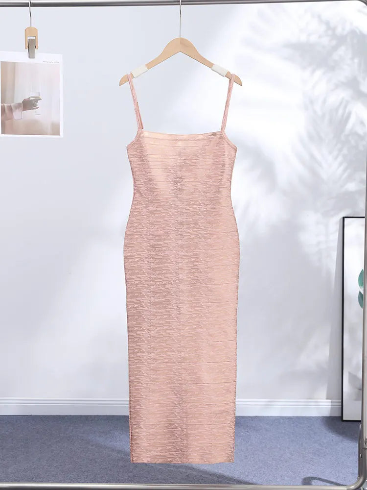 Metallic Shimmer Spaghetti Strap Sweetheart Neck Maxi Dress Bodycon Bandage For Women Night Out Party And Evening Wear