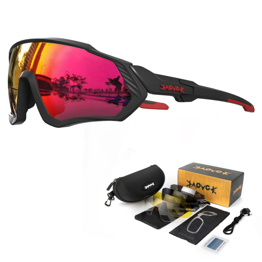 KAPVOE Polarised Cycling Glasses Outdoor Bicycle UV400 Goggles 5 Interchangeable Lenses Unisex Sports Sunglasses for Men Women