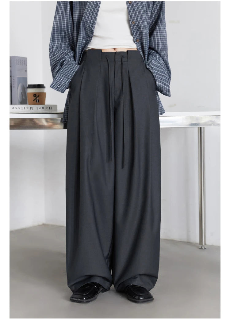 CHIC VEN Women Pants Solid Loose Casual Wide Leg Pant Drawstring Pleated Female Suit Trousers Office Ladies Sping Autumn 2025