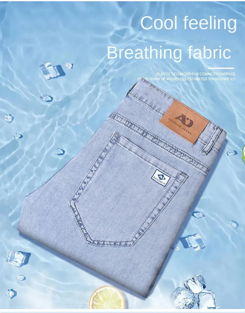 2026 Summer Ice Silk Thin Four Seasons Men's Jeans Loose Straight Wide Leg Pants