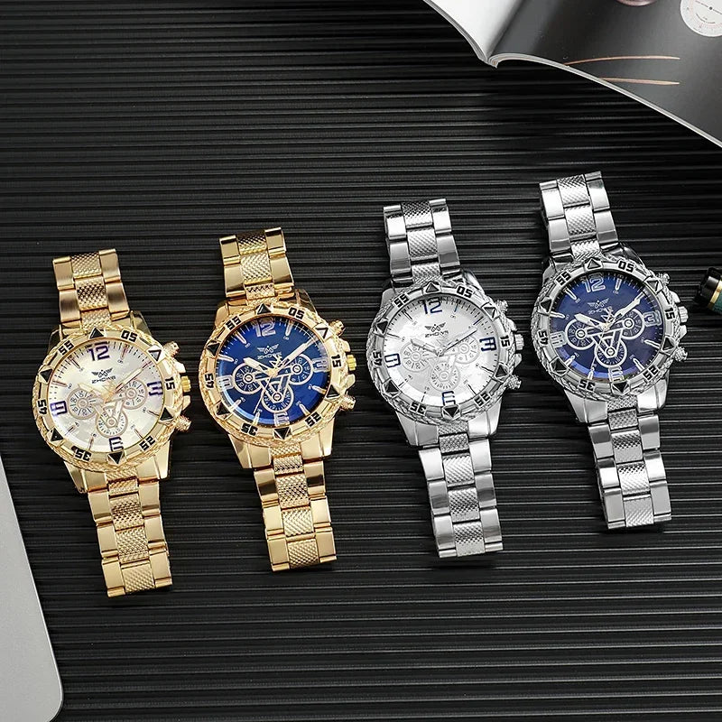 Luxury Business Men's Watch Stainless Steel Strap Blue-Light Glass Men Quartz Watches Big Dial Casual Wristwatch for man gifts