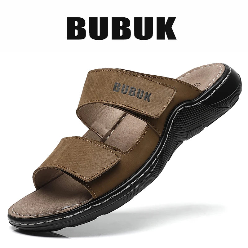 First-Layer Cowhide New Men's Casual Slippers Non-Slip Summer Beach Sandals Suitable for Outdoor Leisure Sports Beach