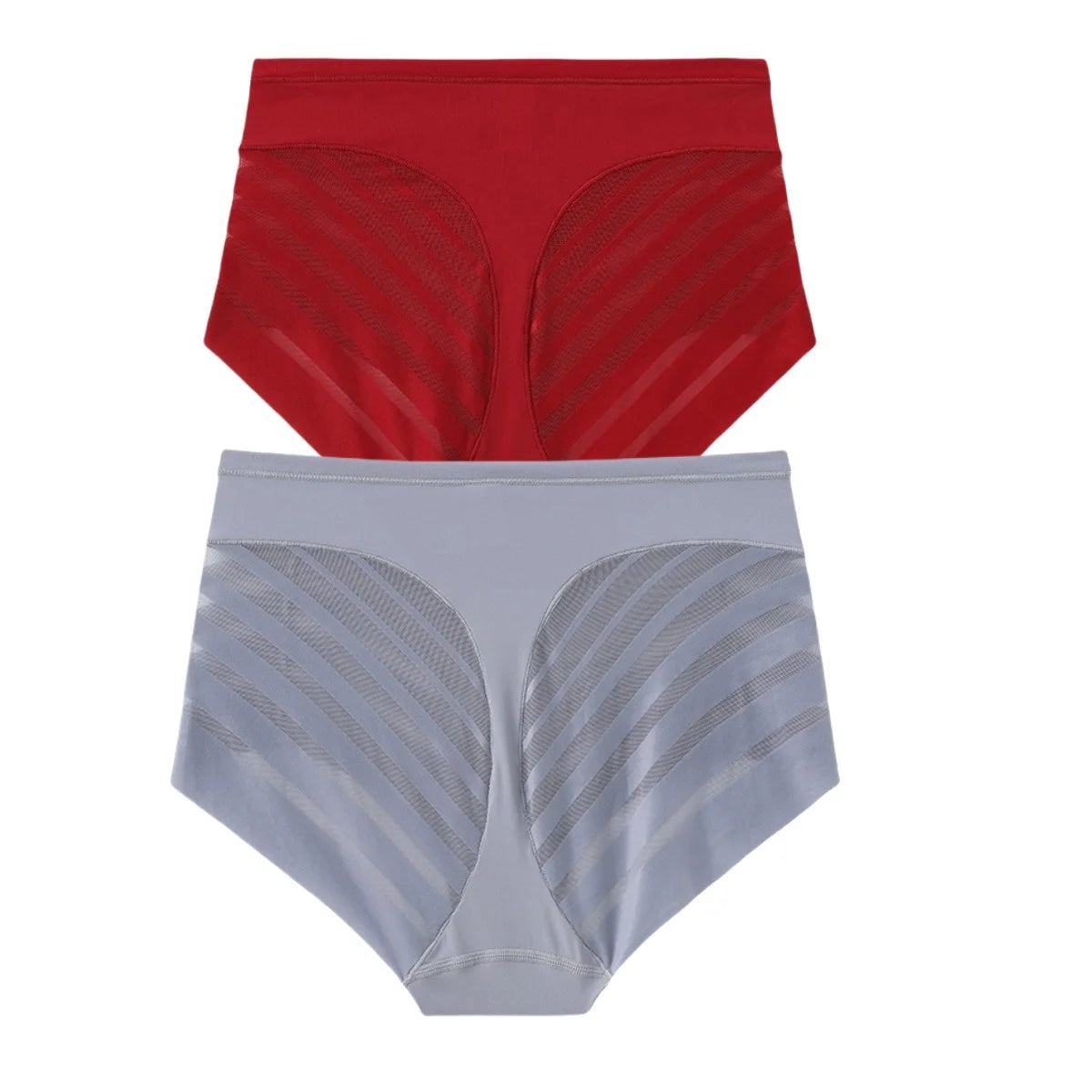 2Pcs/Set Women's Ice Silk Tummy Control Panties Mid Waist Mesh Splice Shaping Briefs Butt Lifter Slimming Soft Underwear M-3XL