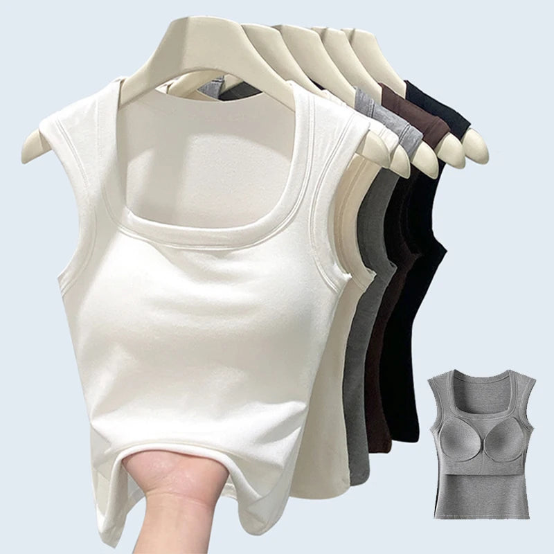 2026 New Wide Shoulder Strap Women's Vest with Chest Pad Summer All-match I-shaped Vest Slim Fit Base Top Fashion Outer Wear