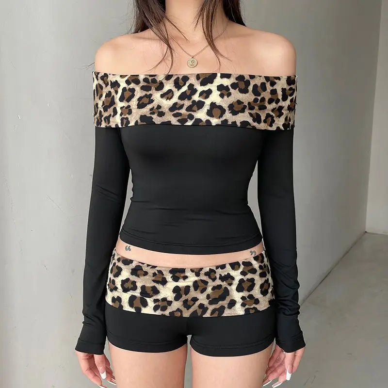 Contrast Patchwork Leopard Low Waist Slim Sexy Booty Shorts Womens Baddie Outfits