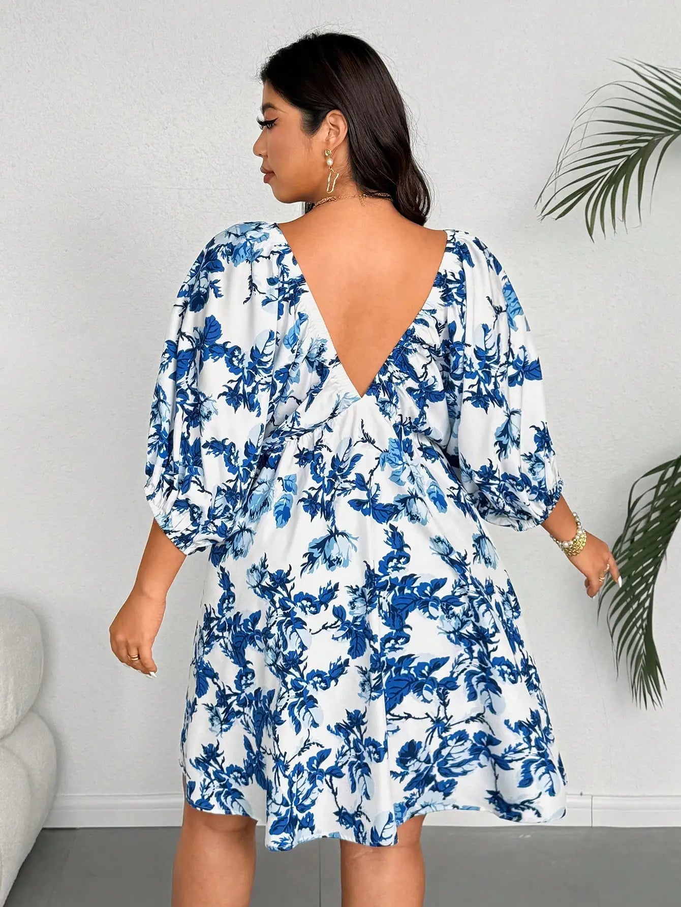 plus Size V-Neck Romantic Floral Print Vacation Dress Women's Casual Elegant Maxi Dress for Summer