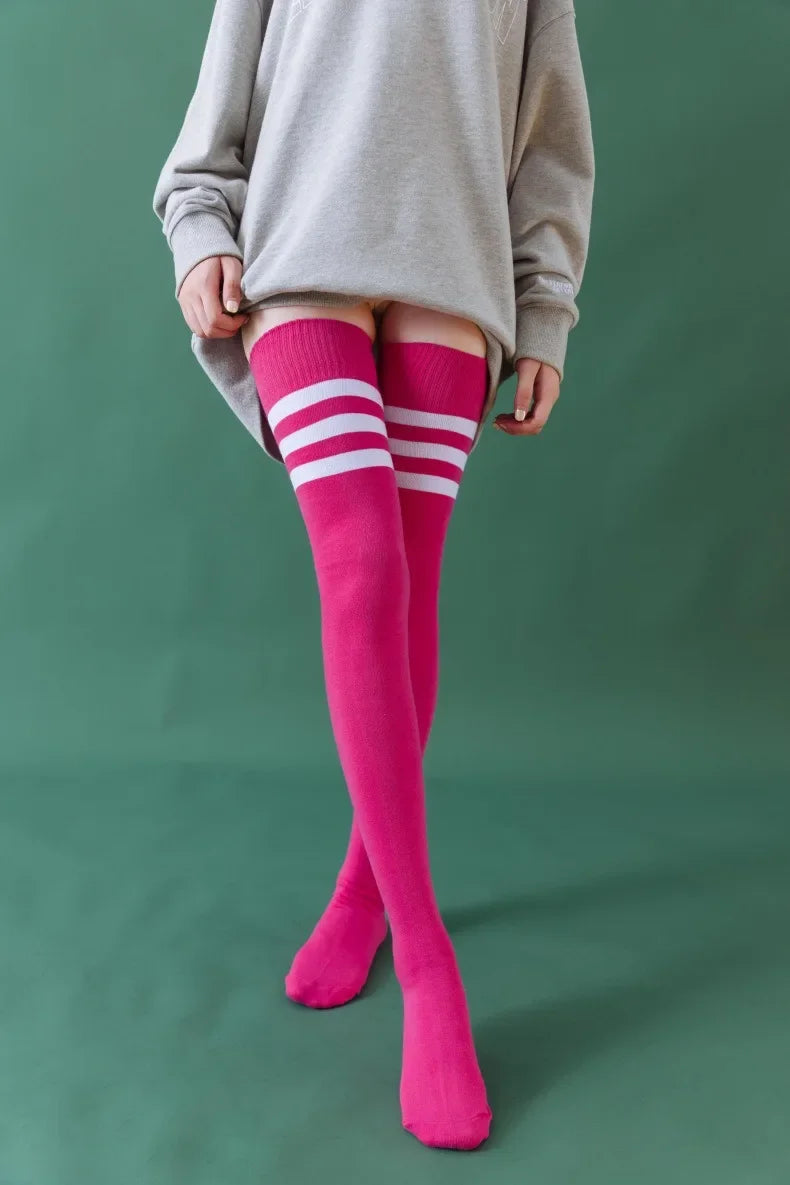 2 Pairs Women's Over The Knee Socks Cotton Thigh High Socks Black White Blue Colorful Striped Pattern Fashion Casual Daily Wear