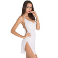 Summer Nightgown Women Plus Size Night Dress Sexy Halter Sleep Wear Side Open Deep V Sleeveless Nightie Nightdress Black White