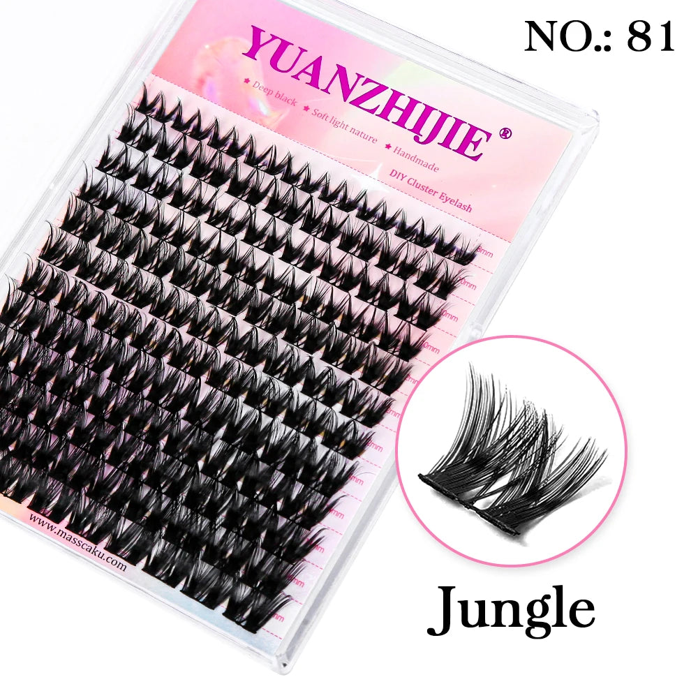 YUANZHIJIE DIY Cluster Eyelash Extension 12lines Dovetail Segmented Lashes Natural Lighter Bundle Makeup Supplies
