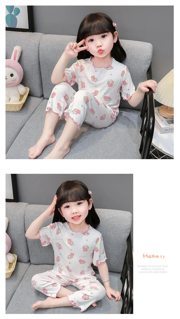 Baby Pajamas Sets Cotton Child Pajamas Toddler Summer Sleeveless Baby Nightwear Pyjamas Kids Cartoon Homewear Clothes
