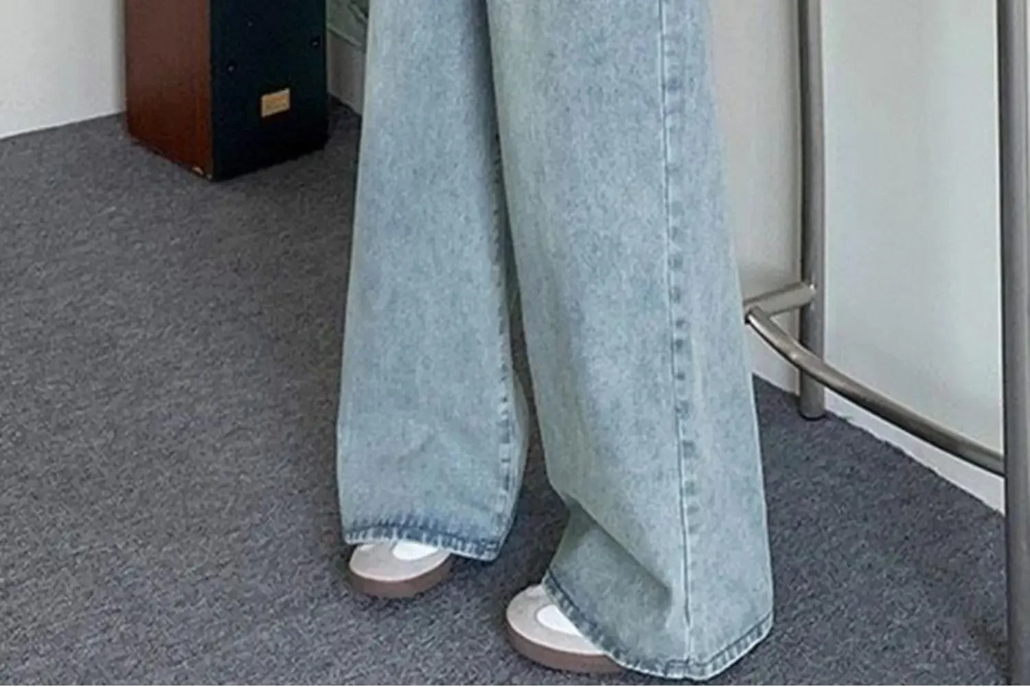 Botvotee Elastic Waist High Waist Wide Leg Jeans for Women Loose Straight Blue Long Denim Pants Female Fashion Streetwear Jeans