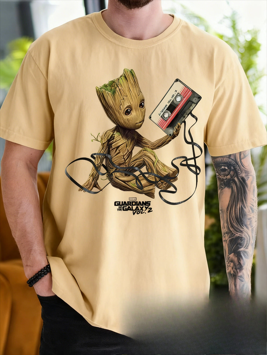 Marvel's Guardians of The Galaxy Trendy Casual Groot Print T-shirt Casual Top Spring, Summer, Autumn and Winter Innerwear