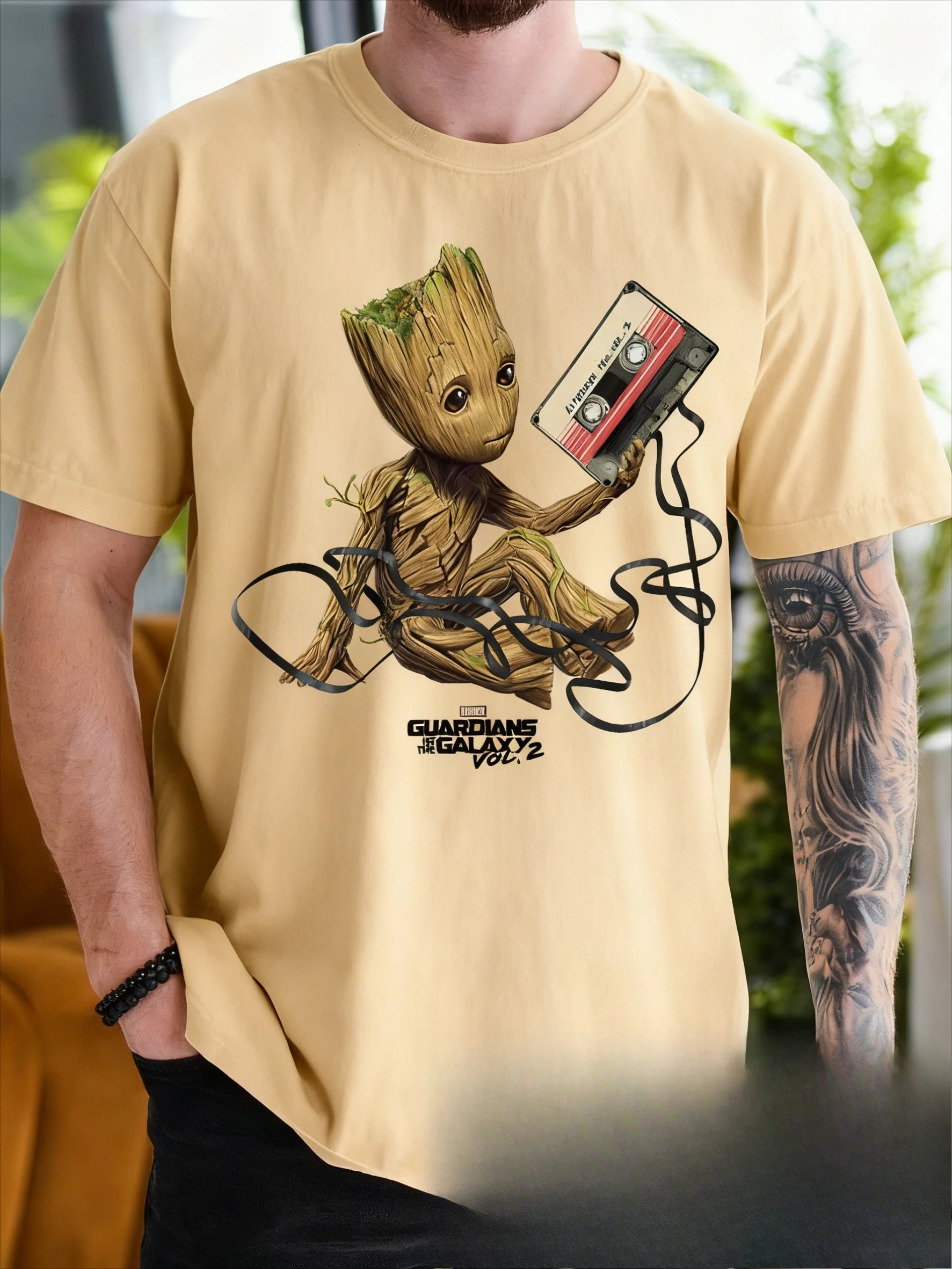 Marvel's Guardians of The Galaxy Trendy Casual Groot Print T-shirt Casual Top Spring, Summer, Autumn and Winter Innerwear