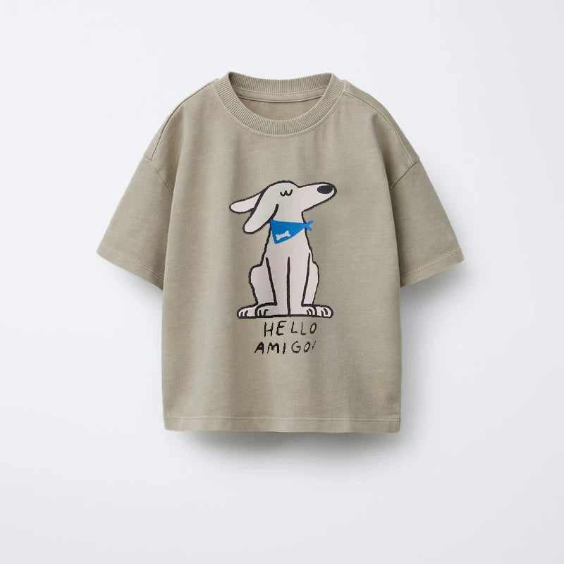 Animal Pattern Boys Clothes T-shirt Summer New Simple Fashion Short Sleeve Tops Kids Tees Round Collar Print Children's T Shirts